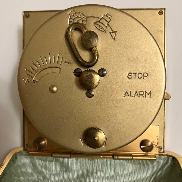 Travel Alarm Clock German 1940 Vtg in Case Glow Hands WORKS 3" WIND-UP - Picture 3 of 12